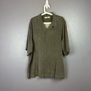 Tommy Bahama Button Up Shirt Brown Palm Tree Silk Mens Medium